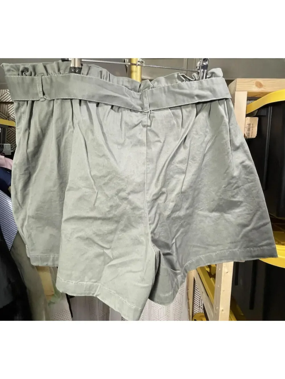 Candace Cameron Bure Paper Bag Tie Waist Shorts-Olive Ash Sz 1XP Casual Chic